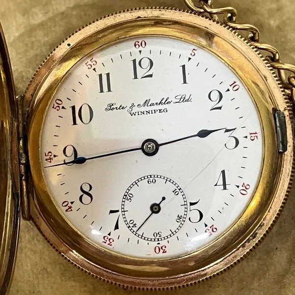 Porte & Markle Gold Pocket Watch with Chain - Picture 4 of 12